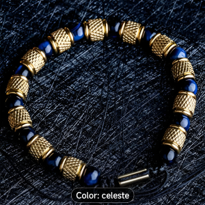 pulsera lapislázuli con acero dorado