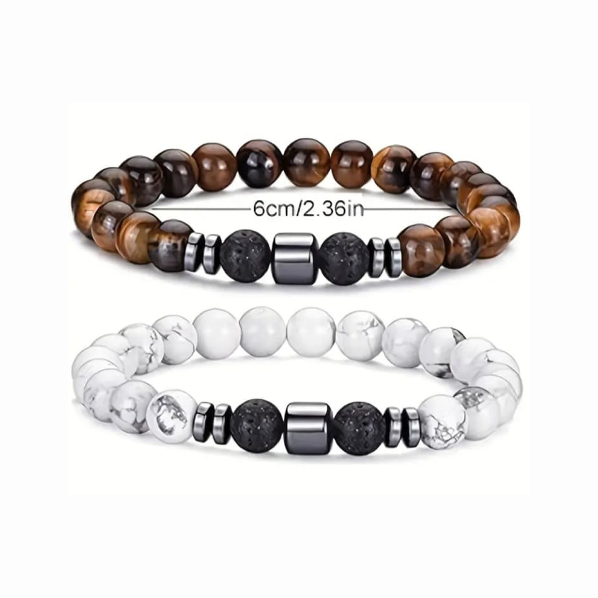 pulsera piedra howlita y volcanica con acero