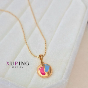 Collar Xuping Dije Circular Huellitas de Bebé Rosa y Azul