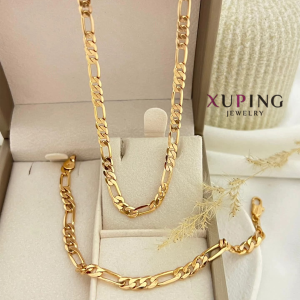 Juego de Cadena y Pulsera Xuping Estilo Figaro Clásico - Baño de Oro 18k
