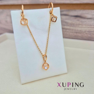 Juego de Collar y Aretes Xuping Cubo Geométrico con Zirconia Cristal