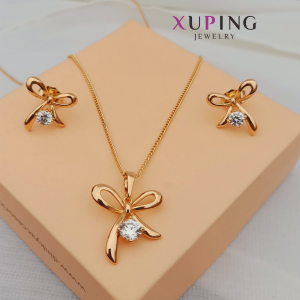 Juego de Collar y Aretes Xuping Diseño de Lazo con Zirconia Central