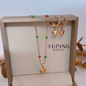 Set Xuping de Collar y Aretes con Dijes de Corazón Bombito